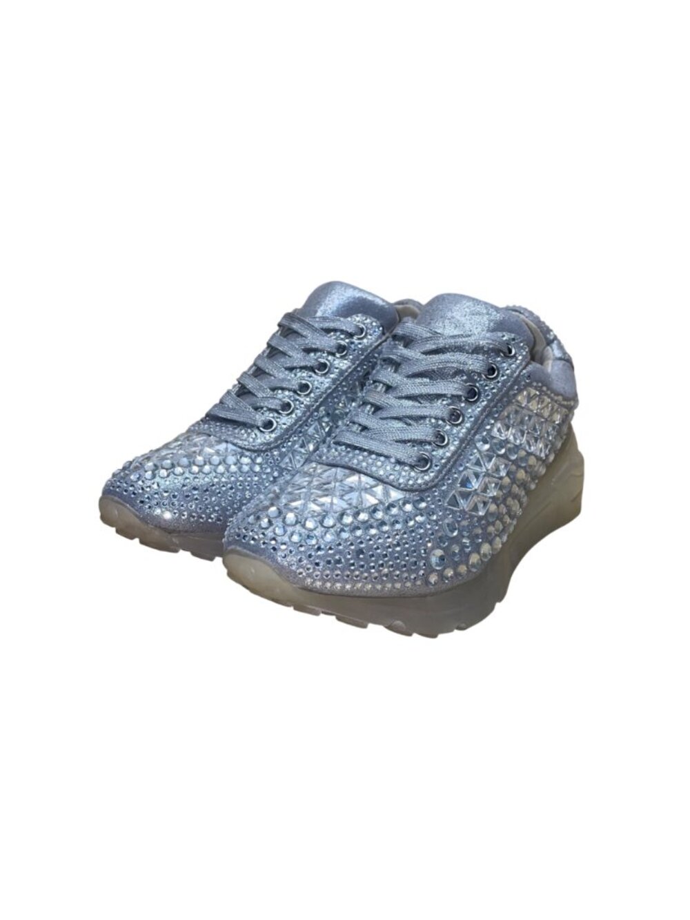 Steve Madden Women’s Silver Sparkle Rhinestone Embellished Carissa Sneakers 7.5M - Picture 4 of 10